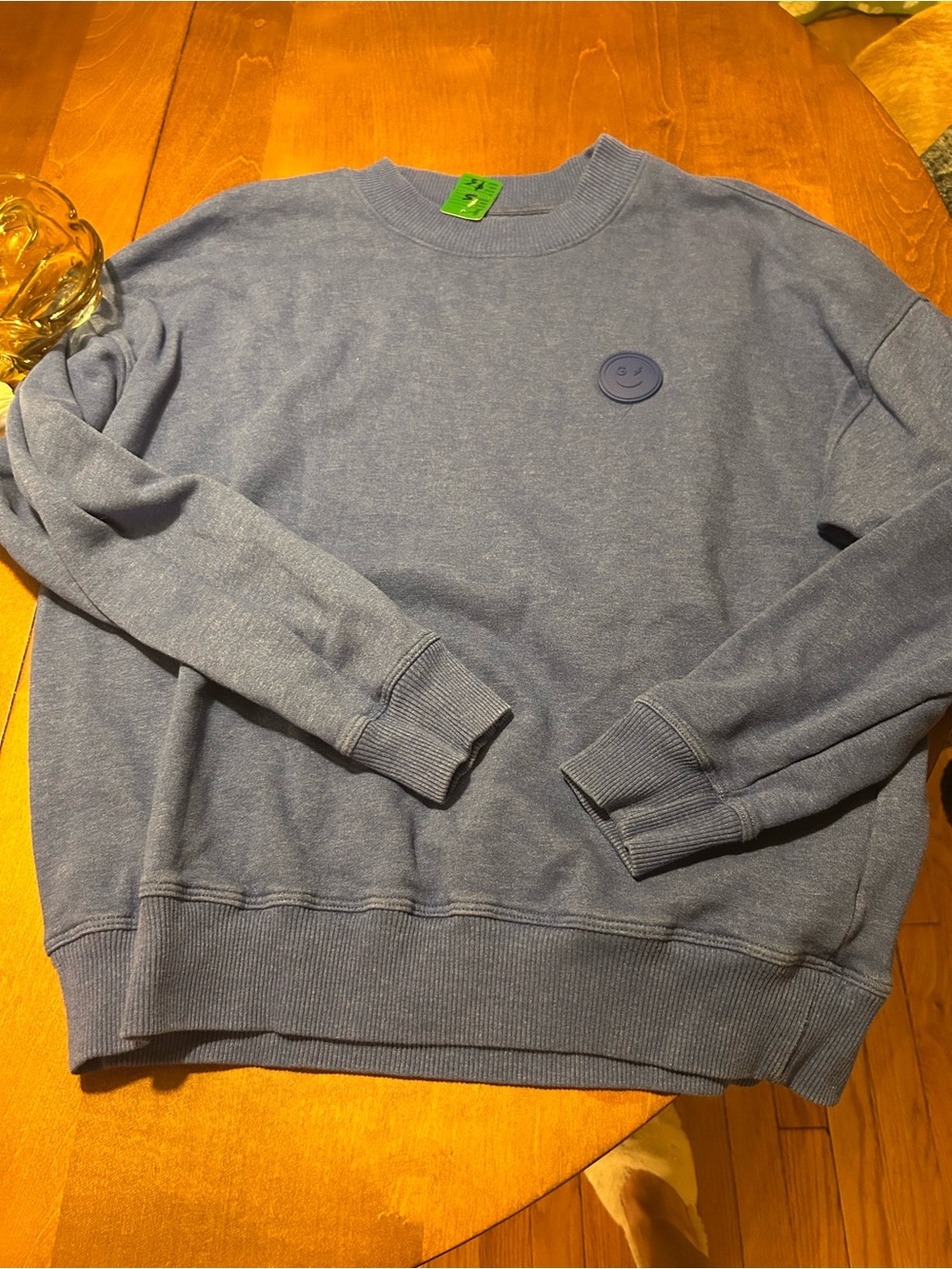 Gilly Hicks Blue Crewneck Sweatshirt with Smiley Patch